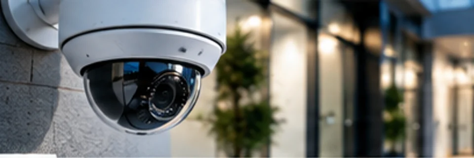 Imagen ilustrativa de una cámara CCTV profesional instalada en el acceso de un edificio.