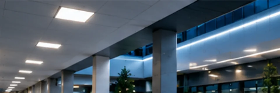 Imagen ilustrativa de luminarias profesionales en un área común de edificio.