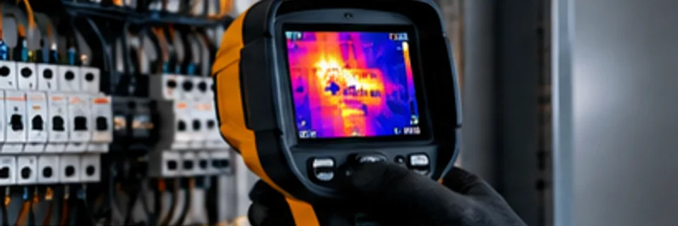 Imagen ilustrativa de la inspección de un tablero con cámara termográfica e imagen térmica visible.
